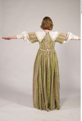 Whole Body Woman T poses White Historical Dress Costume photo references